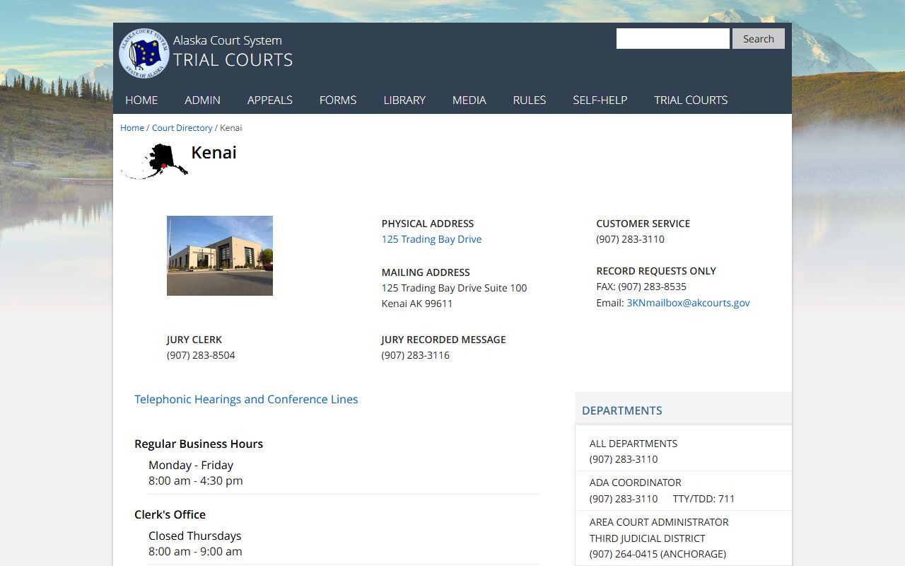 Kenai Court directory serving Kalifornsky for state court matters
