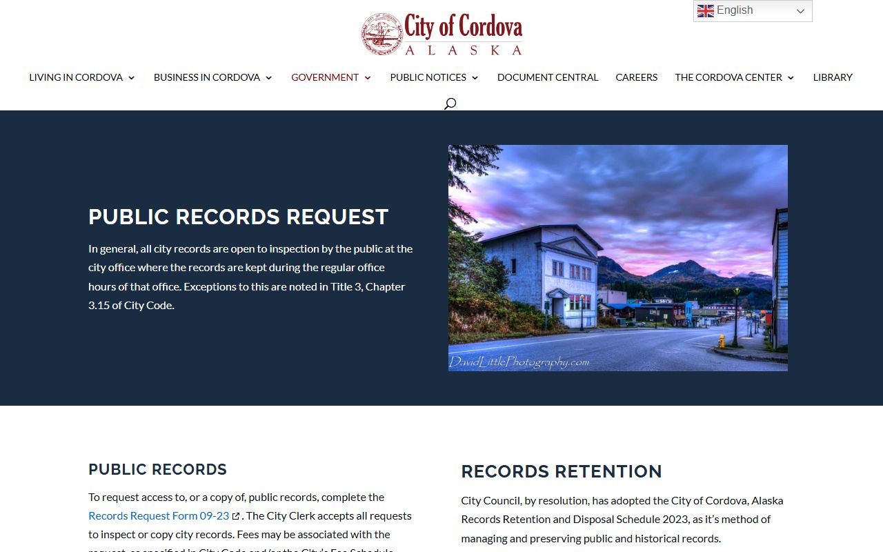 Chugach Census Area City of Cordova public records request bankruptcy records