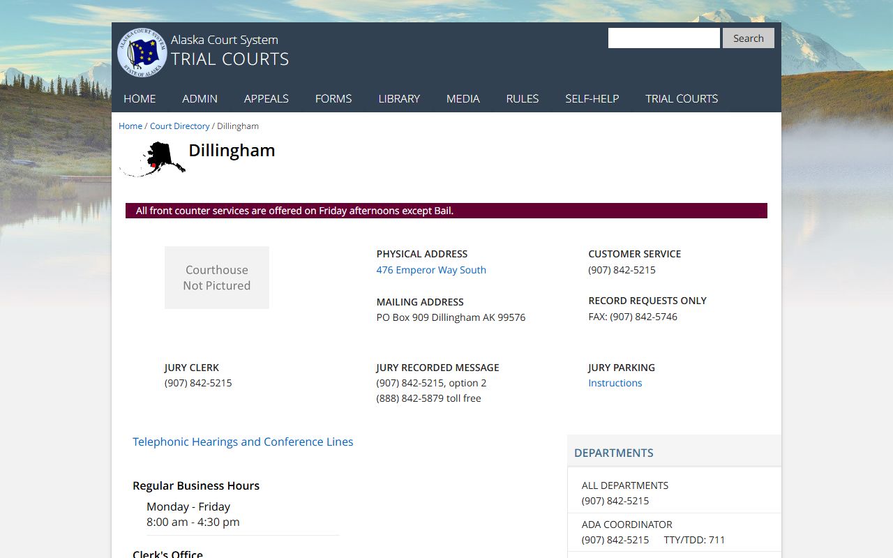 Dillingham Court state court page for census area records reference