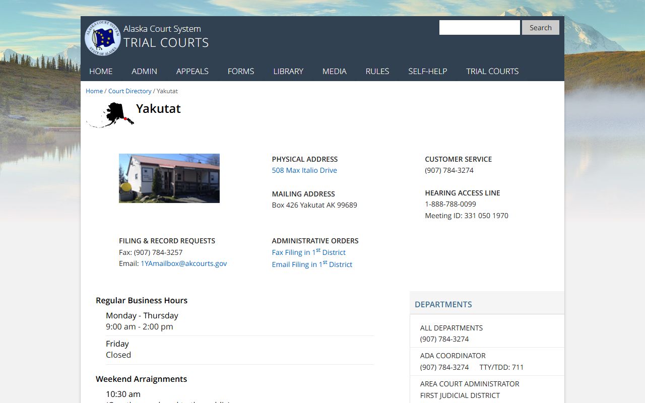 Yakutat Court directory page for state court matters in Yakutat City and Borough