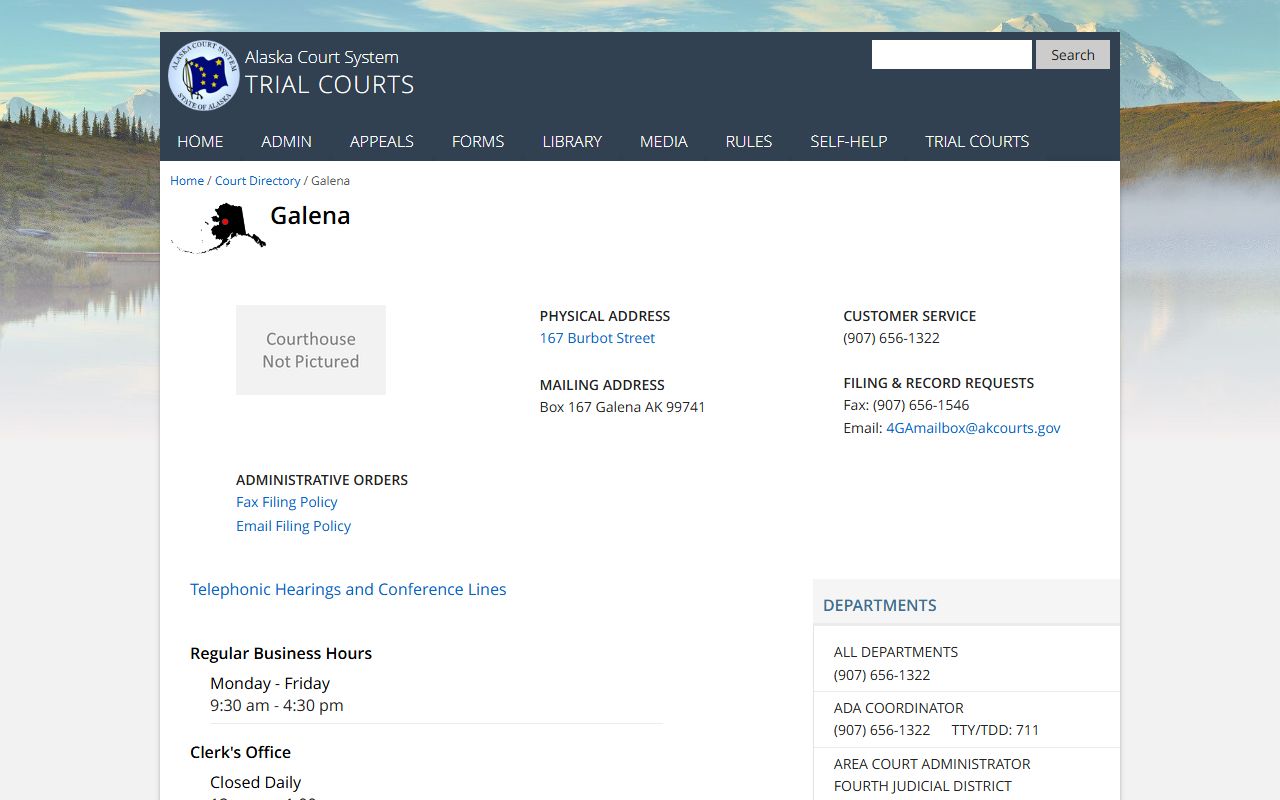 Yukon-Koyukuk Census Area Galena Court directory for state court matters