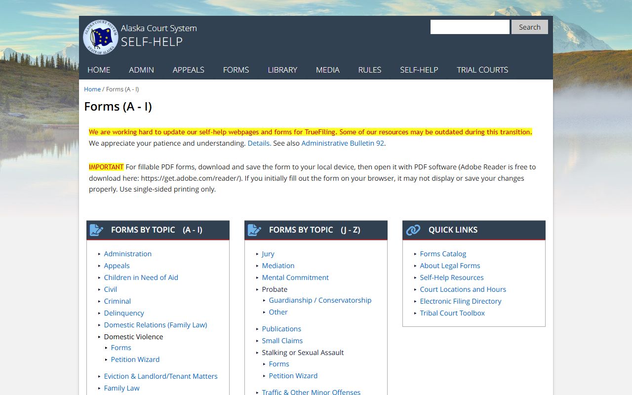 Alaska court forms for bankruptcy related records