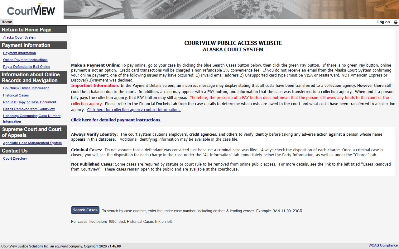 Alaska CourtView public access for related case records