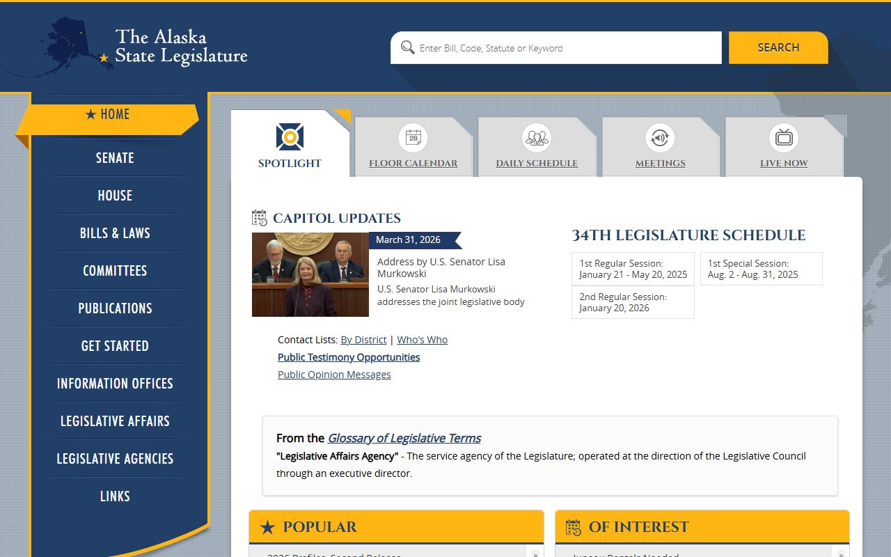 Alaska State Legislature bankruptcy statutes and records