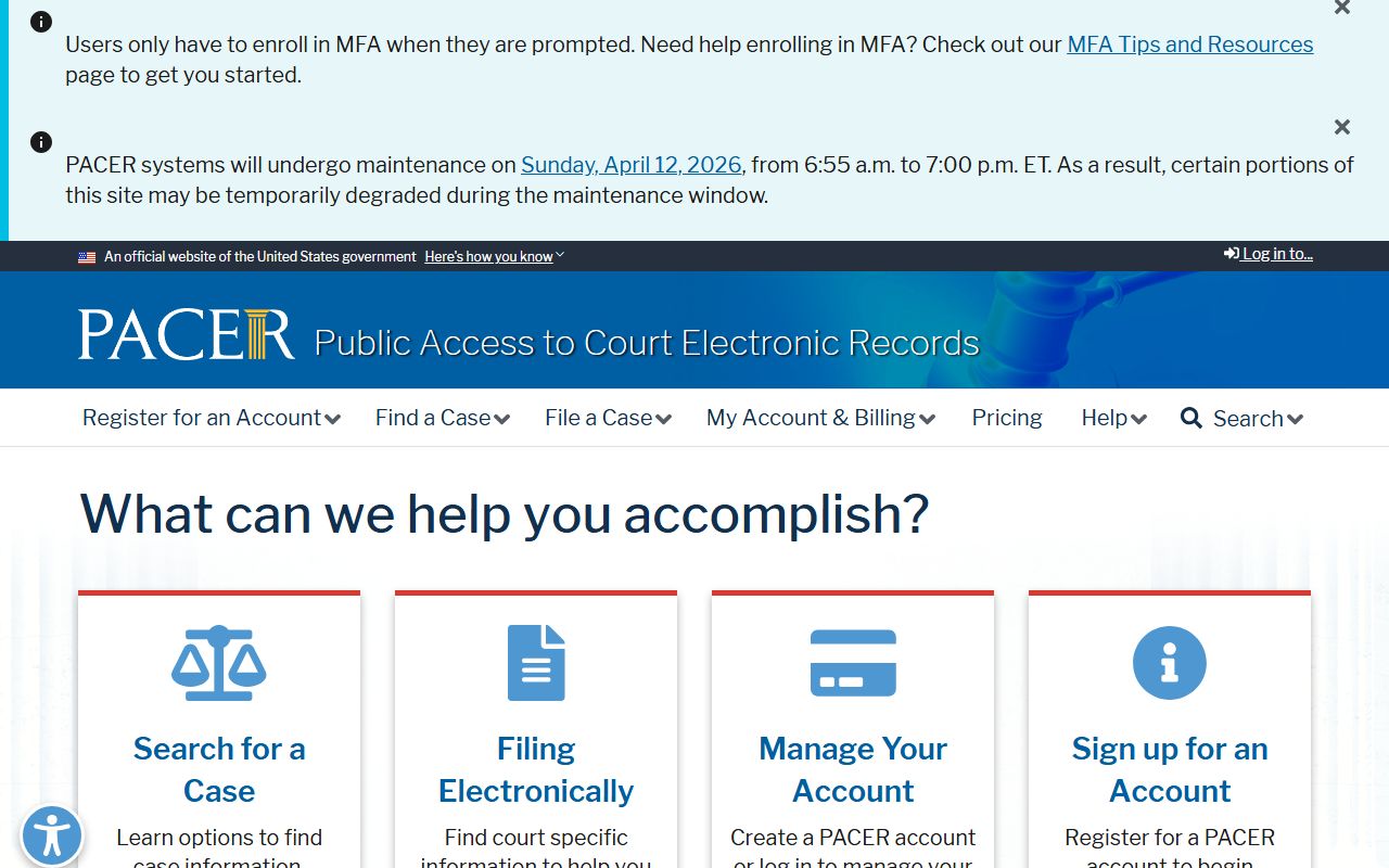 PACER national registration portal for Alaska bankruptcy records access